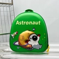Green astronaut eggshell backpack for kids featuring colorful cartoon space patterns - Green