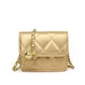 Quilted mini crossbody bag for girls with matte gold finish and metallic ball chain - Gold