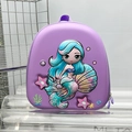 Purple eggshell backpack for kids with a 3D embossed mermaid cartoon pattern - Purple