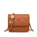 Brown quilted mini crossbody bag for girls with adjustable gold chain and ball charm - Brown