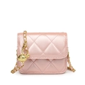 Quilted pearlescent pink crossbody bag for girls with gold chain strap and metal ball - Pink