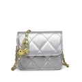 Silver quilted mini crossbody bag with gold chain and adjustable metal ball detail - Silver