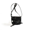 Mini black patent leather crossbody bag for girls with cute bow and adjustable strap - Black