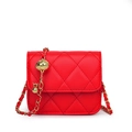 Chic red quilted mini crossbody bag for girls with adjustable golden chain strap - Red