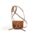 Brown patent leather mini crossbody bag with bow detail and adjustable strap - Brown