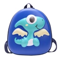 Blue hard shell kids backpack featuring a 3D green cartoon dinosaur with small wings - Blue