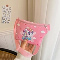 Pink cartoon unicorn waist bag for kids with adjustable strap and silver zipper closure - Pink Horse Head