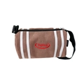 Brown canvas bucket crossbody bag for kids with white stripes and black strap - Brown
