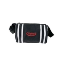 Kids black canvas bucket crossbody bag with white stripes and red embroidered logo - Black