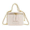 Weiße gesteppte Mini-Eimertasche für Mädchen mit Kettenträger und goldenen Beschlägen - Weiß