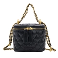Schwarze gesteppte Mini-Tasche für Mädchen mit goldener Kette und kleinem Handgriff - Schwarz