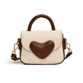 Sweet cream and brown crossbody bag for girls with 3D heart design and handle - Brown