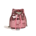 Pink sequined bucket bag for kids with silver chain strap and mini drawstring closure - Pink