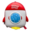 Cartoon rocket-style eggshell backpack for kids in vibrant red and white design - Red