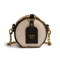 Mini borsa rotonda da bimbi in pelle bianca e marrone con tracolla a catena oro - Bianco Sporco
