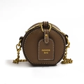 Classic brown pebble leather mini round bag for kids with golden chain strap and logo - Elephant Gray