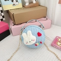 Bolso redondo azul claro para niña con conejo de peluche y cadena dorada elegante - Conejo Azul