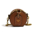 Mini borsa rotonda da bimbi in pelle marrone motivo litchi con catena dorata - Marrone