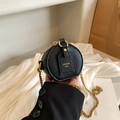 Mini borsa rotonda nera per bambini con catena dorata e motivo a grana litchi - Nero