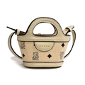 Mini bolso cubo de PU crema con estampado de osito de dibujos y lunares negros de diamante - Blanco