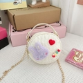 Sac bandoulière rond blanc pour filles avec breloque lapin violet et chaîne dorée - Lapin Blanc