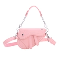 Roze mini zadeltas met litchi textuur en metalen ketting voor kinderen en meisjes - Lichtroze