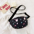 Kids black waterproof nylon chest bag featuring cute rabbit and candy cartoon prints - Black