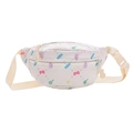 White children's waist bag with candy patterns and a cute pink bow design - White