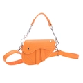Mini sac selle orange pour filles en cuir PU texturé avec bandoulière chaîne argentée - Orange