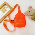 Vibrant orange kids chest bag with green COOL BOY print and adjustable nylon strap - Orange