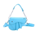 Mini sac selle bleu pour enfants en cuir grainé avec bandoulière chaîne argent - Bleu