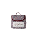 Kinder-Handtasche mit Blumenmuster in Blau-Rosa mit dunkelroten Griffen und Stickerei - Violetter Rand