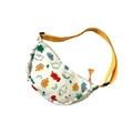 White kids fanny pack with colorful cartoon dinosaur prints and yellow adjustable strap - Yellow