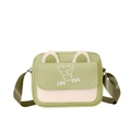 Green and beige cartoon bear crossbody bag with cute ear design and green fabric strap - Green