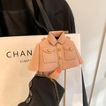 Pink jacket-shaped mini crossbody bag for kids with gold buttons and metal chain strap - Pink