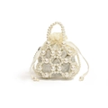Mini bolso de perlas para niñas con forro de satén y elegante asa de perlas - Grande / Blanco