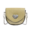Sparkly gold sequins kids crossbody bag with silver heart-shaped twist lock and chain strap - Gold