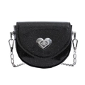 Sparkling black sequin crossbody bag for kids featuring a silver heart-shaped twist lock - Pink