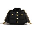 Sac bandoulière créatif style veste noire avec détails dorés et cuir à grain lychee - Noir