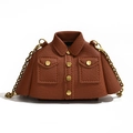 Mini sac bandoulière créatif en forme de veste marron avec chaîne dorée et cuir - Marron