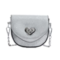 Sparkly silver sequin crossbody bag for kids with heart shaped metal twist lock - Silver