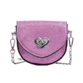 Pink sequin crossbody bag for kids featuring a heart-shaped lock and silver metal chain - Rose Red