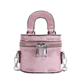 Mini sac seau rose pailleté pour filles avec poignée en métal et double fermeture - Rose