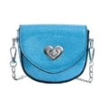 Sweet blue sequin girls crossbody bag with silver heart-shaped metal twist lock and chain - Blue