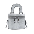 Mini silver sequin bucket bag for kids with metallic finish and top handle strap - Silver