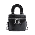 Mini black sequin bucket bag for kids with metallic chain strap and top handle - Black
