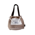 Sac seau en toile beige minimaliste avec cordon blanc et large bandoulière noire - Kaki