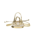 Mini white woven handbag for kids with gold metallic trim and crossbody strap - Gold