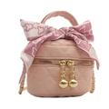 Pink quilted mini bucket bag for girls with silk scarf and golden chain strap - Pink