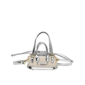 Mini silver woven handbag for kids featuring mirror leather trim and a crossbody strap - Silver